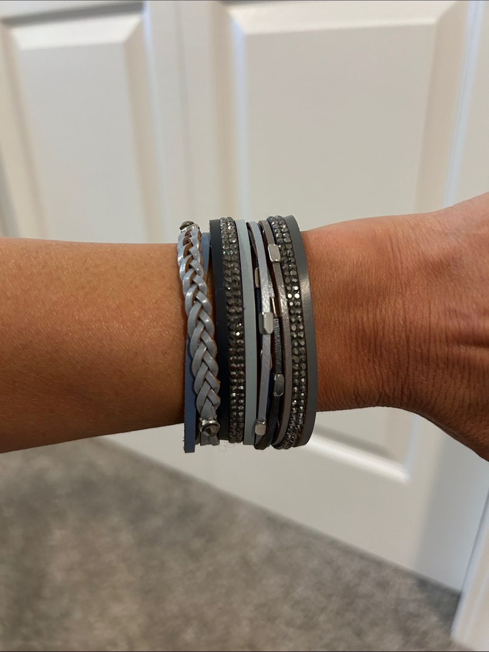 Multi-Row Metallic Gray Wrap Bracelet with Crystals - Picture 3 of 5